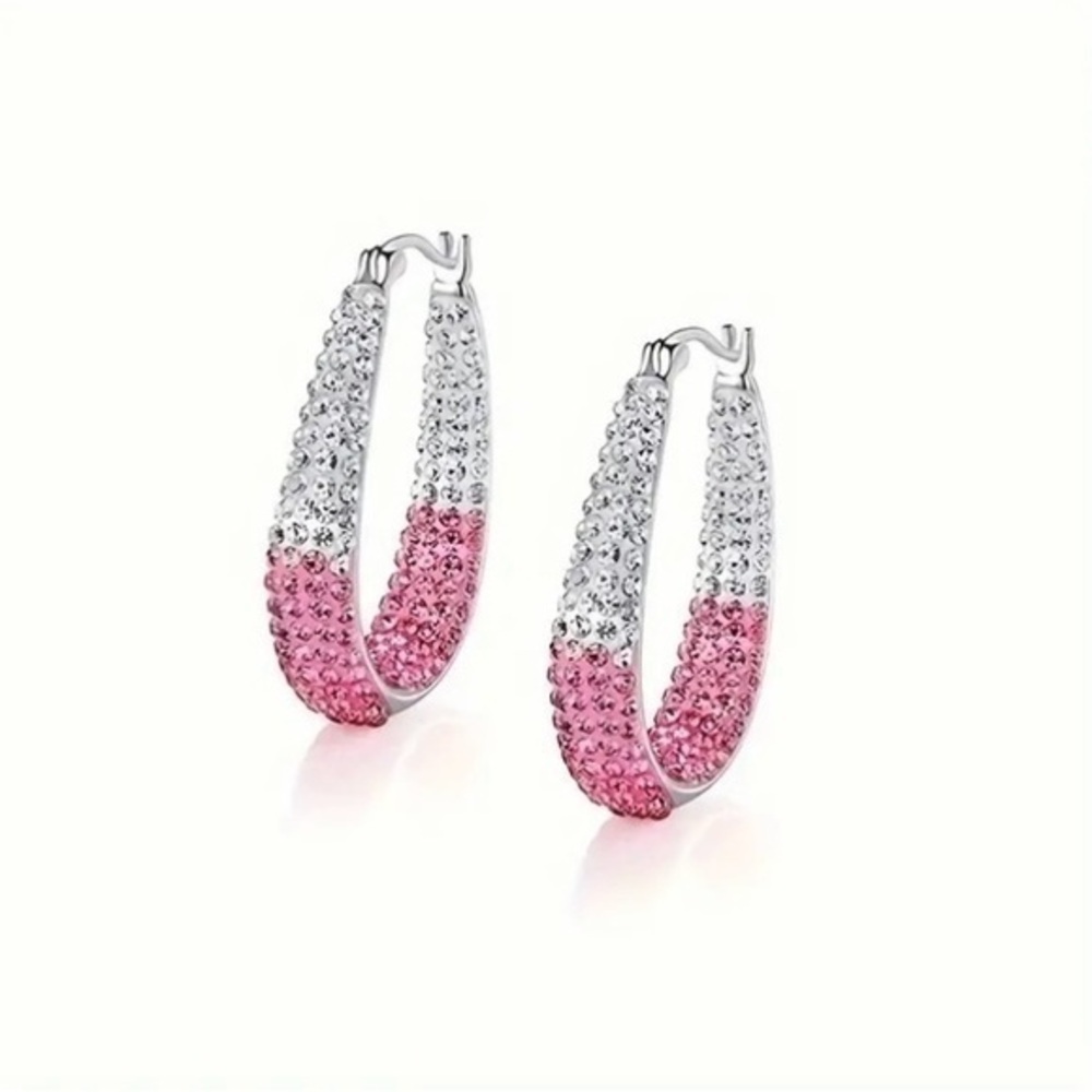 Pink CZ And Diamond Inside Out Hoop Earrings